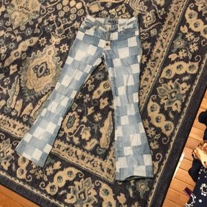 Patchwork bootcut jeans